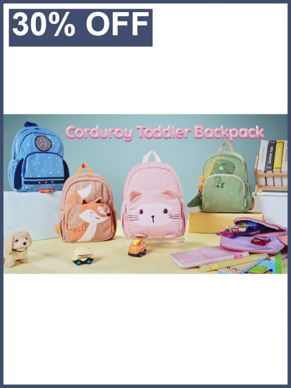Toddler Corduroy Backpack for Boys Girls 2-4 Preschool Bookbag Lightweight